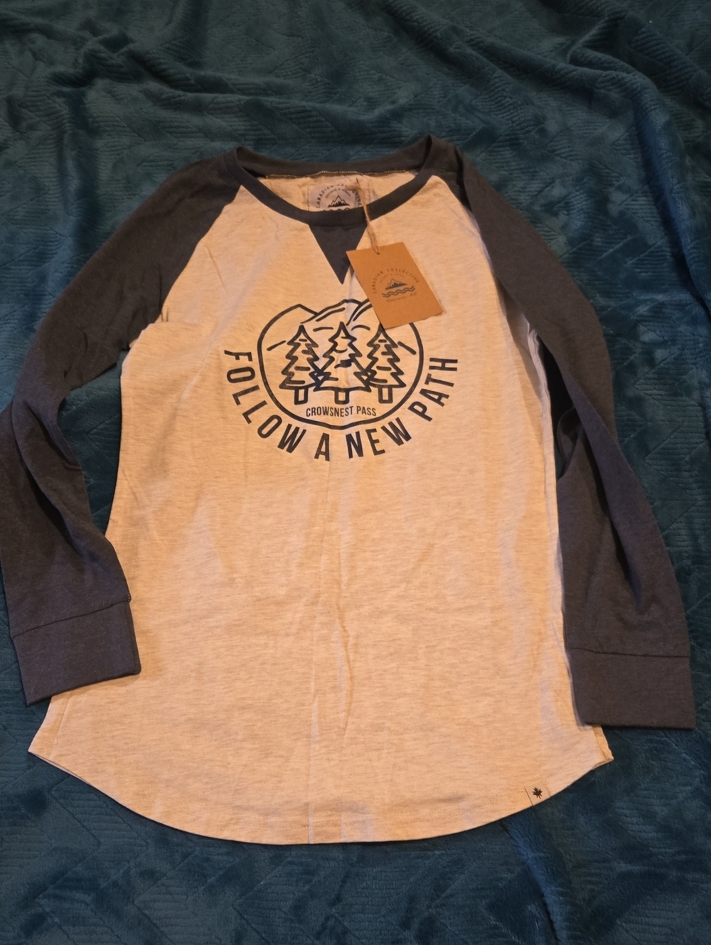 'Follow a New Path' Raglan Long-Sleeve Tee - Cream/Gray